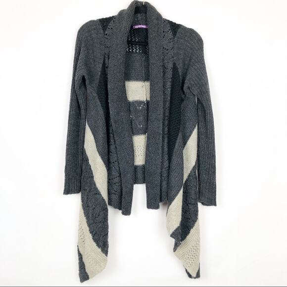 Smart Set Wool Blend Open Front Cardigan Colorblock Gray/Cream Size Petite Small - Picture 1 of 7